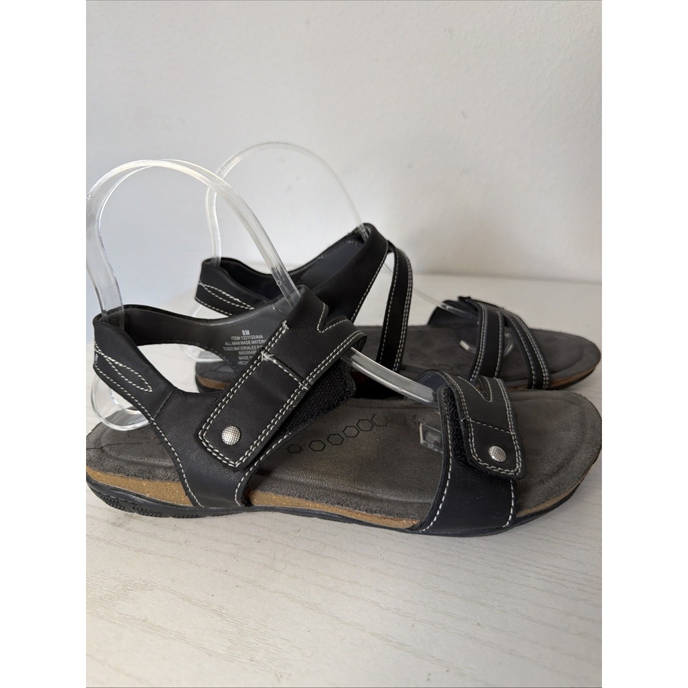 KHOMBU K-Comfort Wm's Black Faux Leather Sandals 8M Sling Back Touch Close